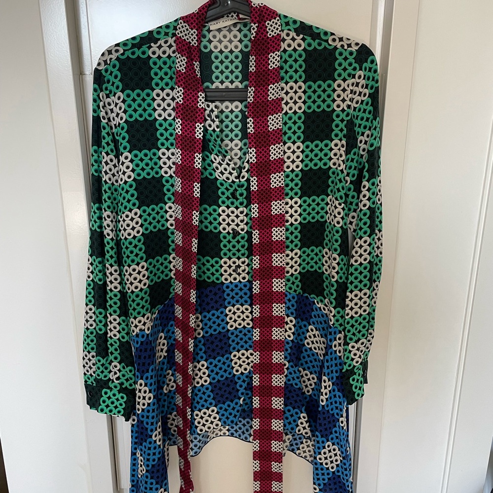 NWOT US 4 silk Mary Katrantzou geometric print bow shirt